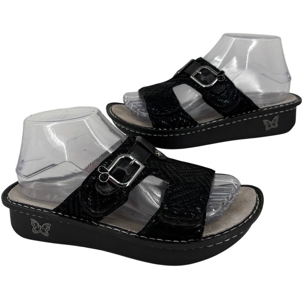 Alegria Slide Sandals EU 37 Peggy Black Dazzler Leather Adjustable‎ Peg-530